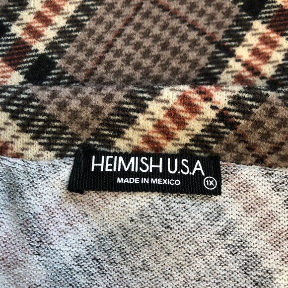 Heimish USA Plaid V Neck Long Sleeve Top Womens Size 1X Exposed Seam Shirt NEW - Picture 5 of 9